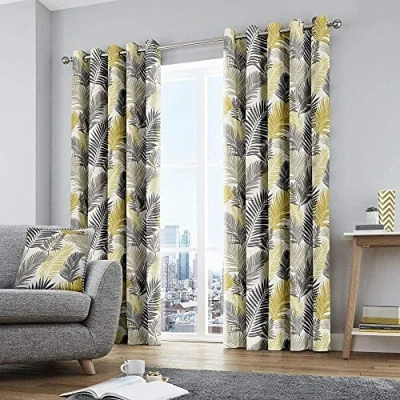 Imagen de Fusion Tropical Par de Cortinas con Ojales 100% algodón, 168 x 229 cm, Color Ocre