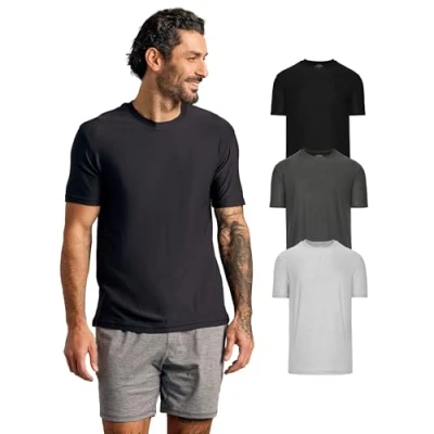 Imagen de True Classic Camiseta Active de Manga Corta con Cuello Redondo para Hombre, Pack 3 Negro, Gris Carbón Jaspeado, Claro M