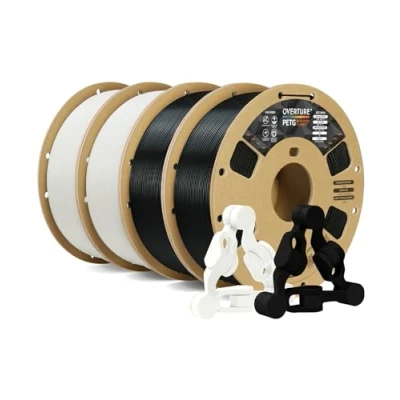 Imagen de Overture PETG Filamento 1,75 mm, bobina de 4 kg (8,8 lbs), precisión dimensional +/ 0,02 mm (negro, 1 x 2 + blanco kg*2)