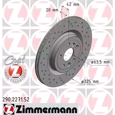 Imagen de ZIMMERMANN SPORT COAT Z 290.2271.52 Disco de freno 325 20 7/5 5 108 ventilación interna, perforado revestido LAND ROVER: Discovery Sport, JAGUAR: