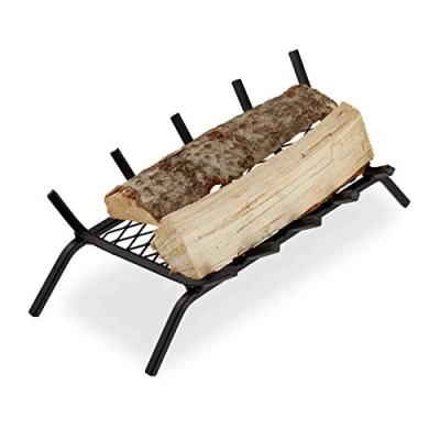 Imagen de Relaxdays Parrilla para Chimenea, Rectangular, Acero, Resistente, Cesta con pies, 16x58x28 cm, Negro