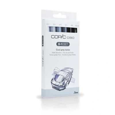 Imagen de Copic Ciao Juego de rotuladores (5 unidades, doble punta, incluye rotulador punta fina 0,3 mm), tonos grises
