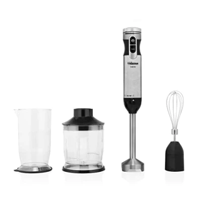 Imagen de Tristar MX 4829 Set de batidora, con batidor, picadora y vaso medidor 700 ml tapa, Varilla acero inoxidable, Función turbo, Motor 1000 W DC, Negro plateado