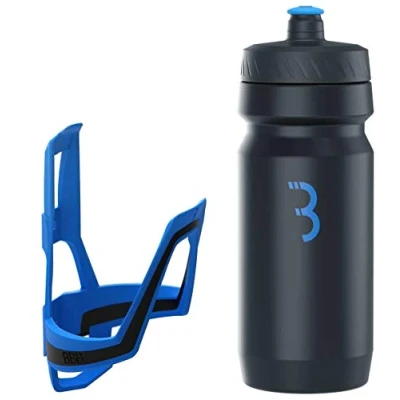 Imagen de BBB Agua DualCage Comptank Combo de Ajuste Universal para Bicicleta Botella Bebida Ligera y a Prueba Fugas, Unisex, Negro, Azul, 550ml