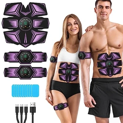 Imagen de GROSBEAK EMS Electroestimulador Muscular, Abdominales Electroestimulacion, USB Recargable Estimulador Eléctrico Abdominal Unisex, Abdomen/Brazos/piernas, 8 Modos y 19 intensidades (Azul)