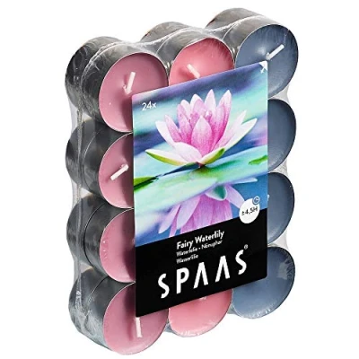 Imagen de SPAAS 0338337.999 24 Velas aromáticas de Colores Surtidos, ± 4,5 Horas Fairy Waterlily, Cera parafina, Aluminio Taza, Gris y Azul, 15.6 cm