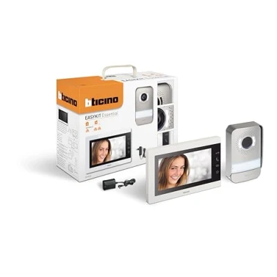 Imagen de Bticino Easykit 317913 Kit de videoportero básico monofamiliar con 2 Cables con: 1 botón Externo, Timbre y cámara, Monitor Interno 7 Pulgadas a Color Manos Libres