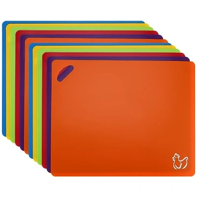Imagen de FUNSUEI juego de 12 tablas cortar plástico flexible 30 x 38 cm, flexibles colores, extragruesas con agujeros, grandes