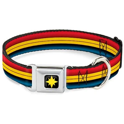 Imagen de Buckle Down Collar de Perro con Hebilla para cinturón Seguridad, diseño Capitán Marvel, Color Rojo, Dorado y Azul