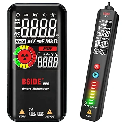 Imagen de BSIDE Kit de Multímetro intelligente y Probador Voltaje Polimetro Automatico Recargable con Detector EMF LCD Grande Color Boligrafo Voltimetro Combo Prueba Eléctrica