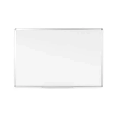 Imagen de BoardsPlus Pizarra blanca magnética, esmaltada, resistente a arañazos, con marco de aluminio y bandeja, 120 x 90 cm