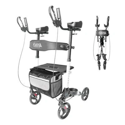 Imagen de KMINA Andador para Ancianos Antebrazo, Andadores Adultos Vertical Rehabilitación, 4 Ruedas con Asiento, Antebrazo Plegable, Personas Mayores