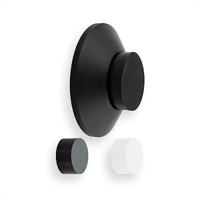 Imagen de EVI Herrajes Tope de Puerta para Colocación en Pared 45 x 17 mm Acero Inoxidable Lacado Negro Goma Blanca y Negra Incluidas Instalacion Adhesiva o con Tornillo