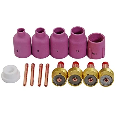 Imagen de RIVERWELD Juego de 14 pinzas para lentes gas TIG gran diámetro 45V116 (1,60 mm) 45V64 (2,4 995795 (3,2 Taza cerámica 57N75 6# 57N74 8# 53N88#10 53N87#12 WP 17 18 26