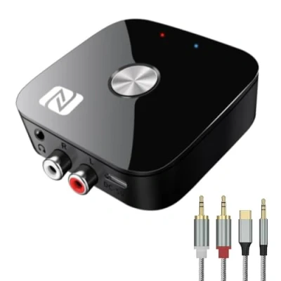 Imagen de Receptor Bluetooth 5.3 HiFi, Jack 3.5 RCA, Adaptador Audio para Amplificador, Receiver Estéreo Casa Coche, Largo Alcance y Baja Latencia