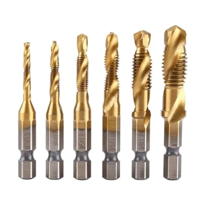 Imagen de KSTE Juego de Brocass Rosca,Vástago Hexagonal Brocas, Broca vástago 1/4&quot;,6pcs Rosca Métrica M3 M10 Titanio Recubierto HSS Taladrar(M3 M4 M5 M6 M8 M10)