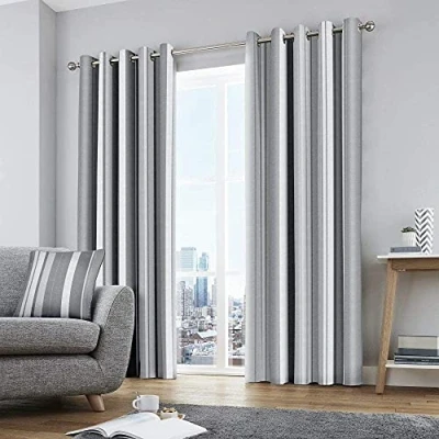Imagen de Fusion Cojín de Rayas Whitworth, Gris, Curtains: 90&quot; Width x Drop (229 229cm)