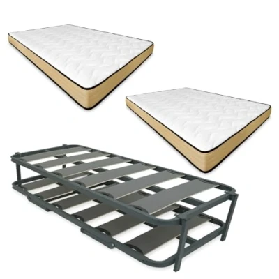 Imagen de mattfy Cama Completa con 2 Colchones Viscoelásticos Aura (Cara Invierno/Verano) + Nido Reforzada, 90 x 190