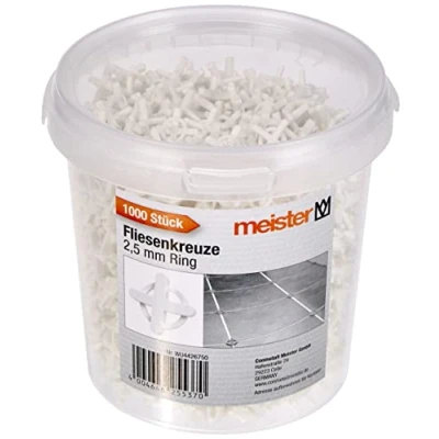 Imagen de Meister 4426750 cruces para azulejos (2,5 mm, juego práctico de 1200 unidades, reutilizables, polipropileno resistente, accesorios azulejos, ayuda la colocación baldosas,