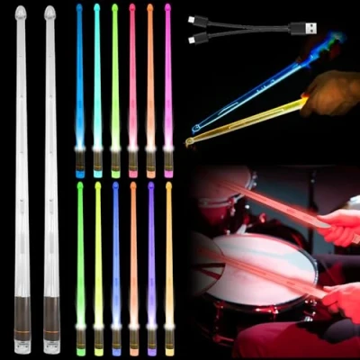 Imagen de Baquetas Luminosas, 13 Colores Bateria, Recargables, Tambor, Palillos Tambor Para Fiesta Eventos Nocturnos
