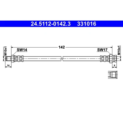 Imagen de ATE 24.5112 0142.3 Latiguillos de Freno 142 M10x1 OPEL: Corsa D Hatchback, FIAT: Grande Punto II Hatchback norauto, oscaro, mister