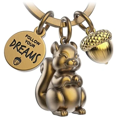 Imagen de FABACH llavero de ardilla Skippy con grabado Lindo amuleto la suerte como regalo motivación para novia Sigue tus sueños, bronce, talla única,