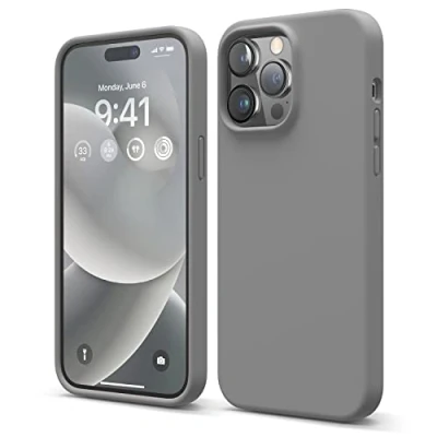 Imagen de elago Funda Silicona Líquida Compatible con iPhone 14 Pro MAX Case (6,7&quot;), Premium, Protección Completa Carcasa de 3 Capas Antigolpes, Forro Microfibra Suave Anti Arañazos (Piedra)
