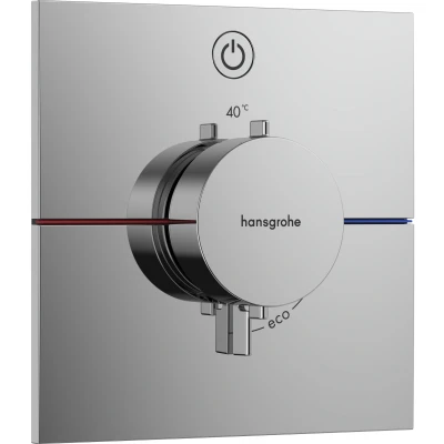 Imagen de hansgrohe ShowerSelect Comfort E, termostato empotrado , grifo con botón de seguridad (SafetyStop) a 40 C, rectangular para ducha y bañera, mezclador 1 función, cromo