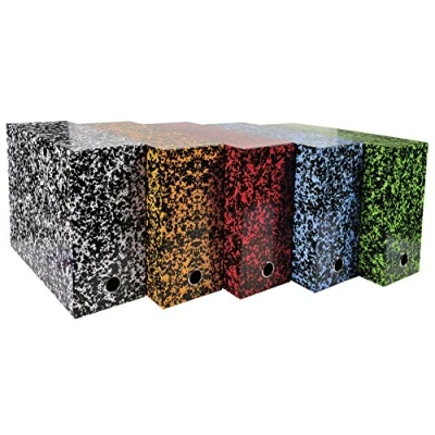 Imagen de Exacompta 89820E Set de 5 cajas transfer Annonay en papel impreso barnizado Lomo 120 mm Ojal metálico Para formato A4 Dimensiones 25,5 x 34 12 cm Colores surtidos Se entrega montado