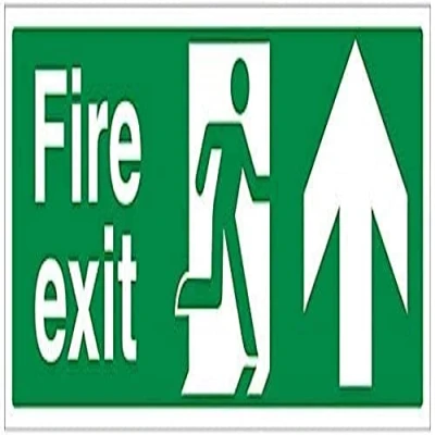 Imagen de Señal de salida incendios VSafety con diseño flecha hacia arriba, horizontal, 450 mm x 150 mm, vinilo autoadhesivo
