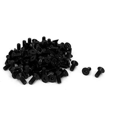 Imagen de sourcing map Tornillos de Cabeza Avellanada con Casquillo Hexagonal Métrico M4 x 7mm, Negro, 100 Uds