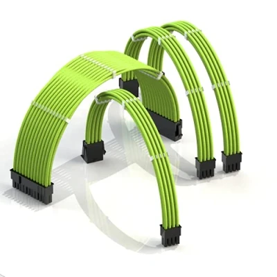 Imagen de LINKUP AVA 50cm Cable con Manguito Prolongación de para Fuente Alimentación Kit Alineadores┃1x 24P (20+4) MB┃1x 8P (4+4) CPU┃2X (6+2) GPU┃500mm Verde
