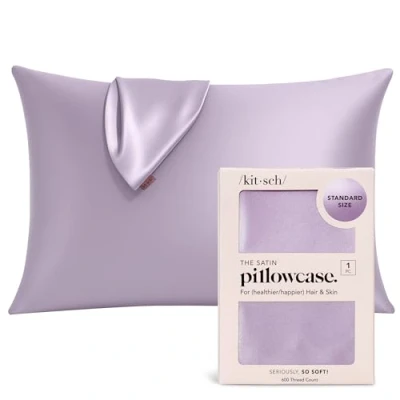 Imagen de Kitsch Funda de Almohada refrescante 100% satén con Cremallera, más Suave Que la Seda, Ideal para el Cabello y Piel (Estándar/Queen, 1 Paquete, Lavanda)