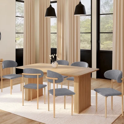 Imagen de Lote de 6 sillas comedor escandinavas CELESTINE tela gris jaspeada con diseño colegial