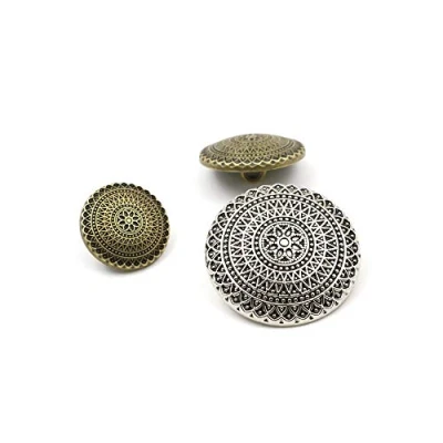 Imagen de Botones de metal 20 mm, 12 unidades, diseño flores talladas en tono plateado antiguo