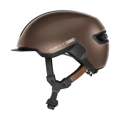 Imagen de ABUS Urban Helmet HUD y con luz trasera LED magnética recargable cierre magnético Casco de bicicleta moderno para uso diario hombres mujeres Marrón, talla S