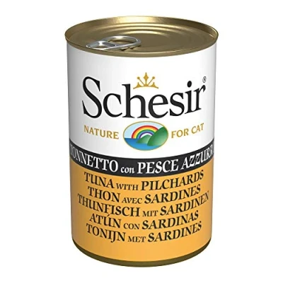 Imagen de Schesir, Comida húmeda para Gatos Adultos, Sabor bacoreta con Pescado Azul en gelatina Blanda Total 3,36 kg (24 latas x 140 gr)