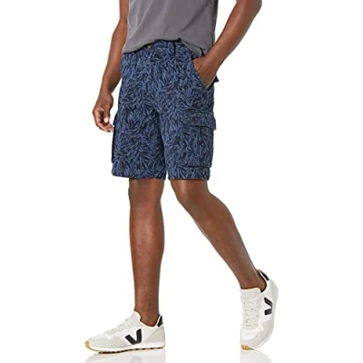 Imagen de Amazon Essentials Pantalón corto cargo de corte clásico (disponible en tallas grandes y largos especiales) Hombre, Añil Estampado Hojas Palmera, 40W