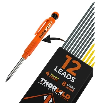 Imagen de Thorvald Recarga de 12 minas 2,8 mm, lápiz 8 grises + 4 amarillos, para puerta mina, extensible, bricolaje, madera, metal, hormigón, azulejo carpintero