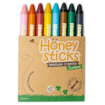 Imagen de Honeysticks Ceras de Colores 100% Pura Cera Abeja (8 unidades, Finas) Naturales, No Tóxicas, Seguras para Niños, Hechas a Mano en Nueva Zelanda