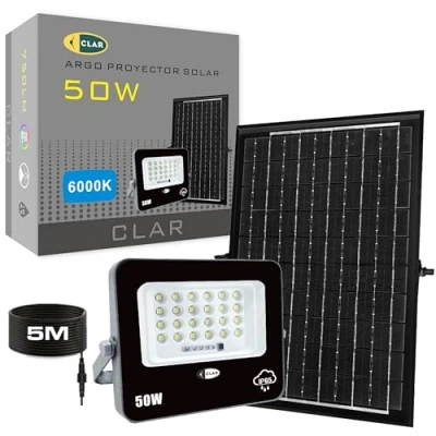 Imagen de CLAR Focos Led Exterior Solares, Luz Solar, Solares Para Exterior, Foco Solar Potente, Lampara Jardin, 50W (Pack 1)