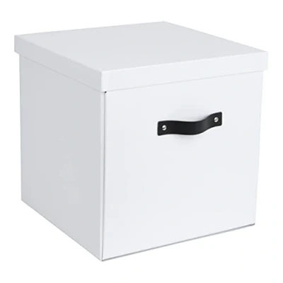 Imagen de Bigso Box of Sweden caja de almacenaje con tapa Amplia cuadrada para ropa, juguetes, etc. Organizador armarios asa fabricado tablero fibras y papel blanco