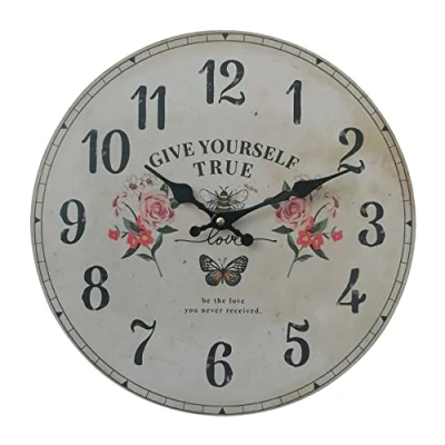 Imagen de Rebecca Mobili Reloj De Pared Shabby Chic, Relojes Pared, Negro Marrón Rosa Rojo, MDF, Estilo Vintage, Idea Regalo Diámetro 33,8 cm x FON 4 Art. RE6808