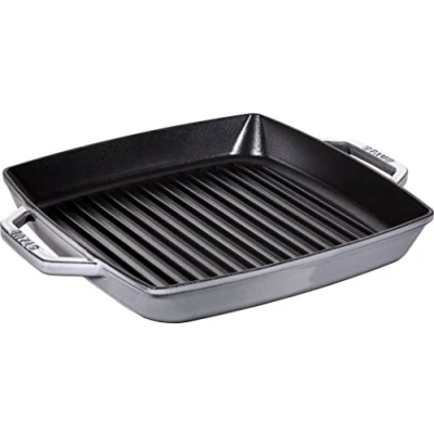 Imagen de Staub Rechteckige Grillpfanne mit zwei Griffen, Grau Sartén Parrilla Cuadrada con Dos Asas, Color Gris Grafito, 33 cm, Hierro Fundido