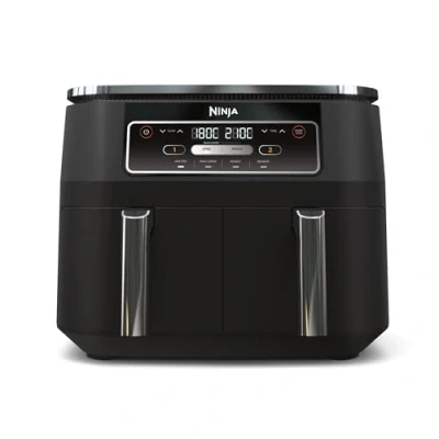 Imagen de Ninja Foodi Dual Zone Freidora de aire digital con 2 cajones, 7,6 l, 4 en 1, freír aire, gratinar, asar y recalentar, antiadherente, cestas rejillas aptas para lavavajillas, negro, AF200EU
