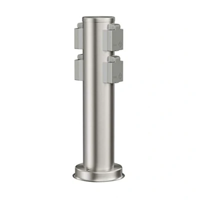 Imagen de ledscom.de Columna de Toma Corriente PORU para Exteriores, IP44, 4 vías, Acero Inoxidable, Redonda, 39 cm, jardín, Torre