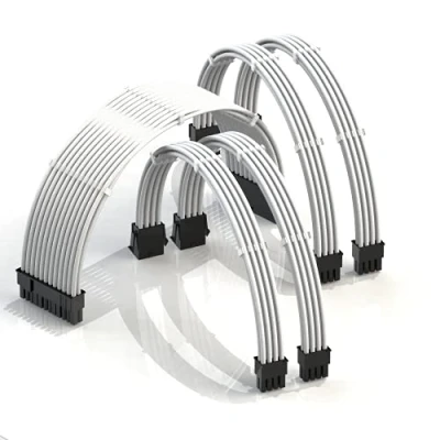 Imagen de LINKUP AVA 30cm Cable con Manguito Prolongación de para Fuente Alimentación Kit Alineadores┃1x 24P (20+4) MB┃2X 8P (4+4) CPU┃2X (6+2) GPU┃300mm Blanco