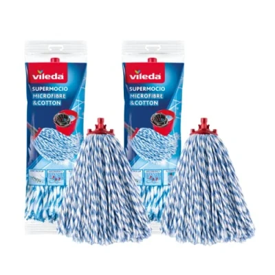 Imagen de Vileda supermocio micro e cotton mop refill confezione da 2, microfibra, bianco, 18 x 10 37 cm