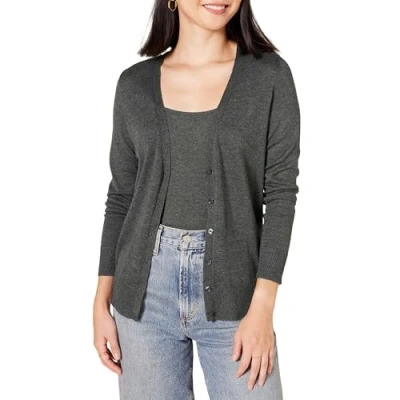 Imagen de Amazon Essentials Jersey Ligero con Cuello de Pico (Disponible en Tallas Grandes) Mujer, Carbón Mezcla, XXL
