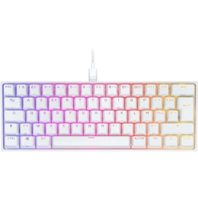 Imagen de Corsair K65 RGB Mini 60% Teclado de Juego con Cable mecánico Switches lineales Cherry MX Red Teclas PBT Doble Salida, Compatible iCUE AZERTY FR PC, Mac, Xbox Blanco